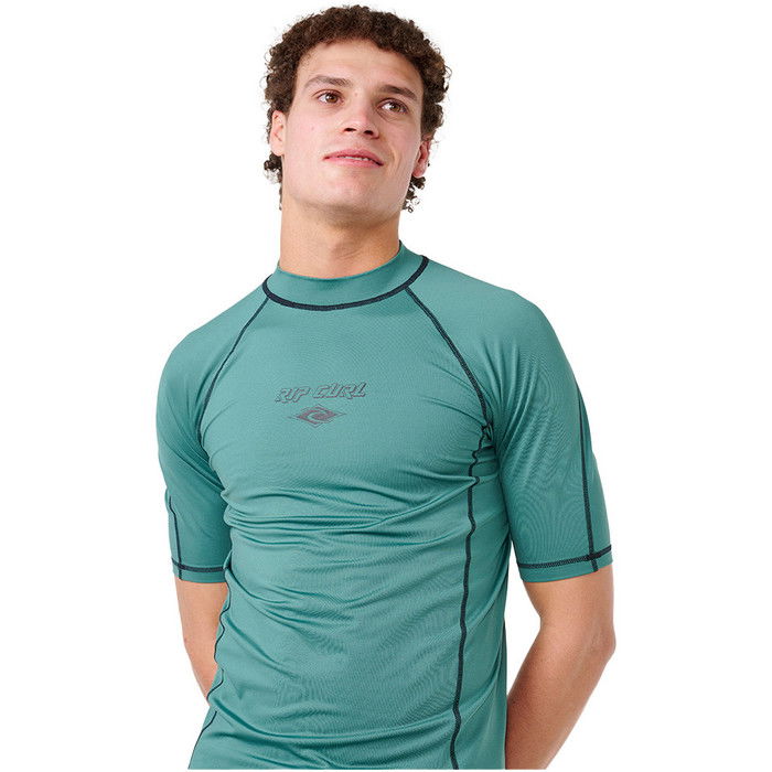 2023 Rip Curl Mens Fade Out UPF Performance Short Sleeve Rash Vest 145MRV - Washed Green